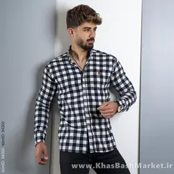 پیراهن مردانه چهارخونه سفید مشکی(T) مدلWoodi