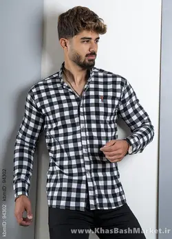 پیراهن مردانه چهارخونه سفید مشکی(T) مدلWoodi