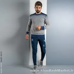 پلیور طوسی آبی(T) مردانه مدل tikal