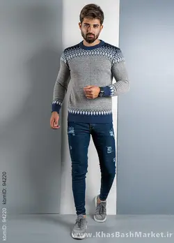 پلیور طوسی آبی(T) مردانه مدل tikal