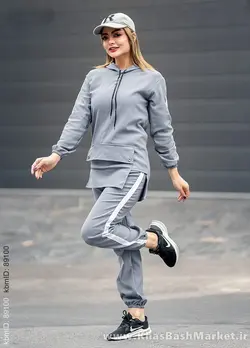 ست هودی شلوار جیب جلو طوسی دخترانه مدل Erina