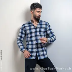 پیراهن چهارخونه مردانه(T) سفید آبی مدل Amir