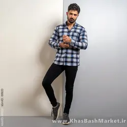 پیراهن چهارخونه مردانه(T) سفید آبی مدل Amir