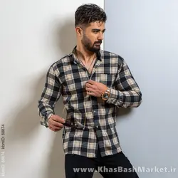 پیراهن چهارخونه کرم طوسی(T) مردانه مدل amir