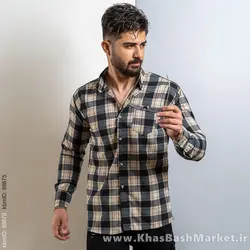 پیراهن چهارخونه کرم طوسی(T) مردانه مدل amir