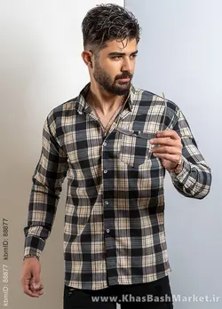 پیراهن چهارخونه کرم طوسی(T) مردانه مدل amir