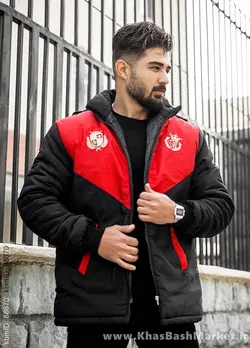 کاپشن مردانه مشکی قرمز مدل Arin