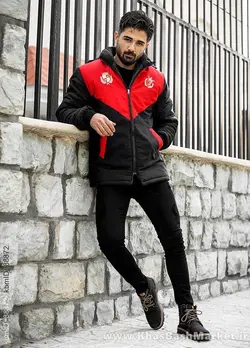 کاپشن مردانه مشکی قرمز مدل Arin