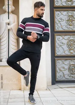 پلیور مشکی قرمز مردانه مدل Noshan
