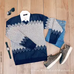 پلیور مردانه سرمه ای طوسی مدل lizan