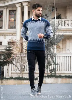 پلیور مردانه سرمه ای طوسی مدل lizan