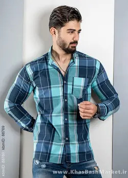 پیراهن چهارخانه سبز آبی مدلfan