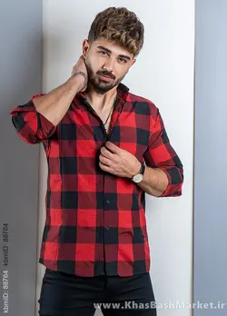 پیراهن مردانه چهارخونه قرمز مشکی (T) مردانه مدل hadin