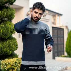 پلیور بافت مردانه طوسی سرمه ای مدل risha