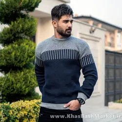 پلیور بافت مردانه طوسی سرمه ای مدل risha