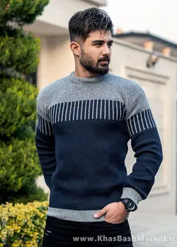 پلیور بافت مردانه طوسی سرمه ای مدل risha