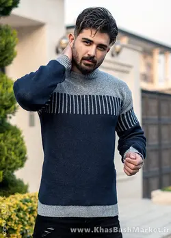 پلیور بافت مردانه طوسی سرمه ای مدل risha