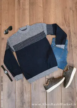 پلیور بافت مردانه طوسی سرمه ای مدل risha