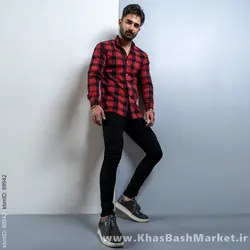 پیراهن چهارخونه مردانه (T) مشکی قرمز مدل amir