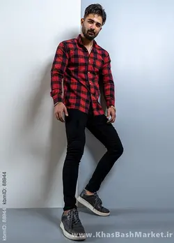 پیراهن چهارخونه مردانه (T) مشکی قرمز مدل amir