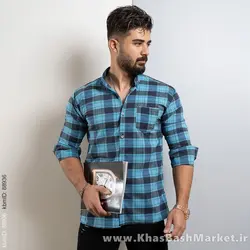 پیراهن چهارخونه مردانه(T) سبز آبی مدل amir