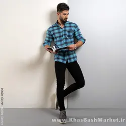 پیراهن چهارخونه مردانه(T) سبز آبی مدل amir