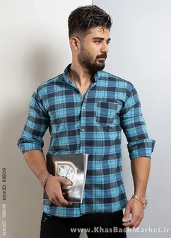 پیراهن چهارخونه مردانه(T) سبز آبی مدل amir