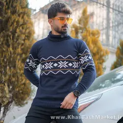 یقه اسکی سرمه ای حاشیه زرد مدل Arja
