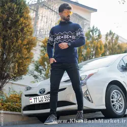 یقه اسکی سرمه ای حاشیه زرد مدل Arja