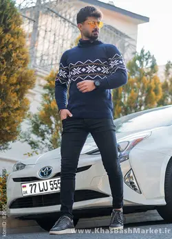 یقه اسکی سرمه ای حاشیه زرد مدل Arja