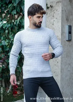 پلیور اندامی طوسی روشن مردانه مدلotik