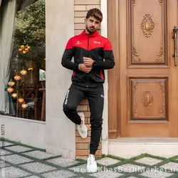 ست سوییشرت شلوار قرمزمشکی مردانه مدلBoss