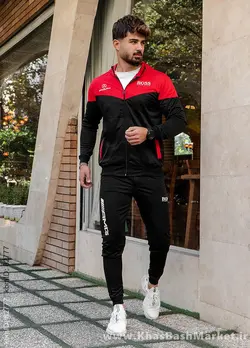 ست سوییشرت شلوار قرمزمشکی مردانه مدلBoss