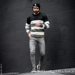 پلیور راه راه سبزسفید مردانه مدل Sosha