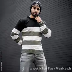 پلیور راه راه سبزسفید مردانه مدل Sosha