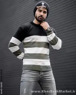 پلیور راه راه سبزسفید مردانه مدل Sosha
