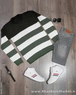 پلیور راه راه سبزسفید مردانه مدل Sosha