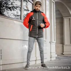 کاپشن مردانه مشکی قرمزمدل LV