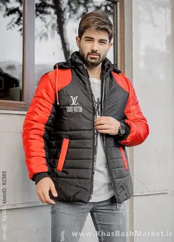 کاپشن مردانه مشکی قرمزمدل LV