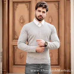 پلیوربافت یقه هفت طوسی مردانه مدلETM