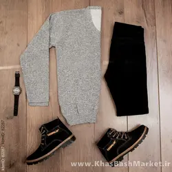 پلیوربافت یقه هفت طوسی مردانه مدلETM