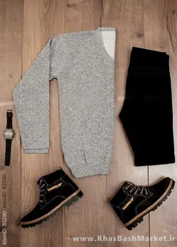 پلیوربافت یقه هفت طوسی مردانه مدلETM