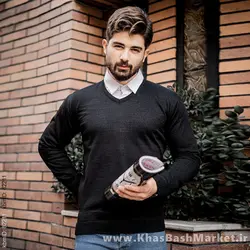 پلیوربافت یقه هفت مشکی مردانه مدلETM