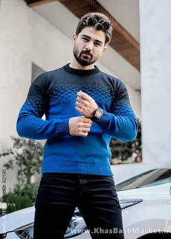 پلیور مردانه دو رنگ آبی مشکی مدلShatel