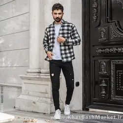 پیراهن چهار خونه مشکی سفید مردانه مدل Kiano