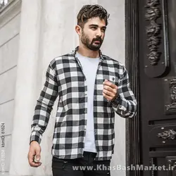 پیراهن چهار خونه مشکی سفید مردانه مدل Kiano