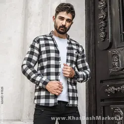 پیراهن چهار خونه مشکی سفید مردانه مدل Kiano