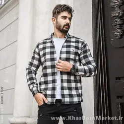 پیراهن چهار خونه مشکی سفید مردانه مدل Kiano