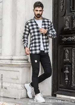 پیراهن چهار خونه مشکی سفید مردانه مدل Kiano