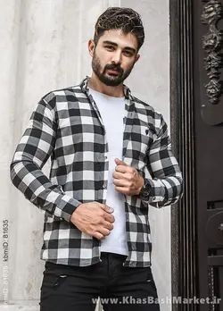 پیراهن چهار خونه مشکی سفید مردانه مدل Kiano